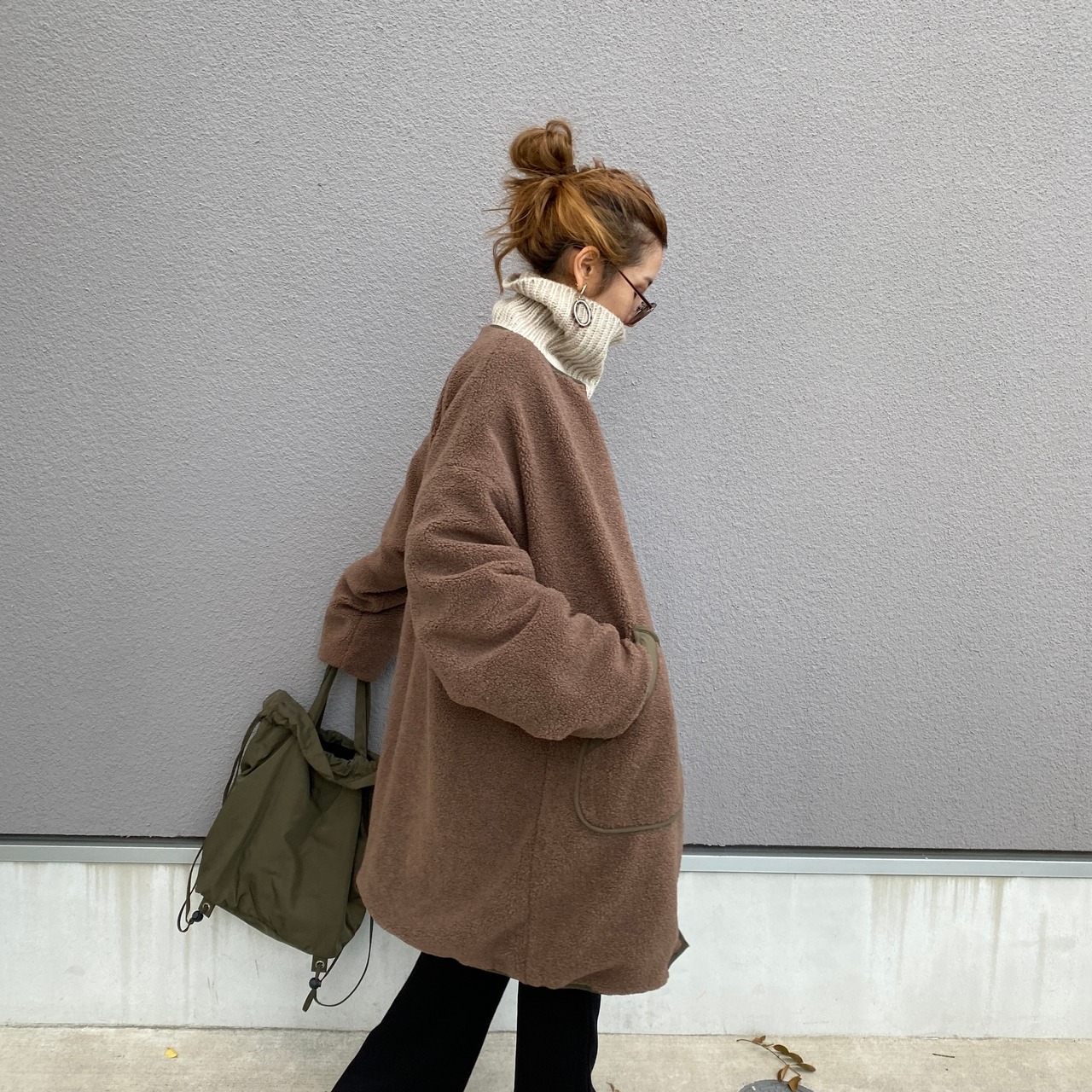 2way多機能ソフトリバーシブルボアouterlong／khaki