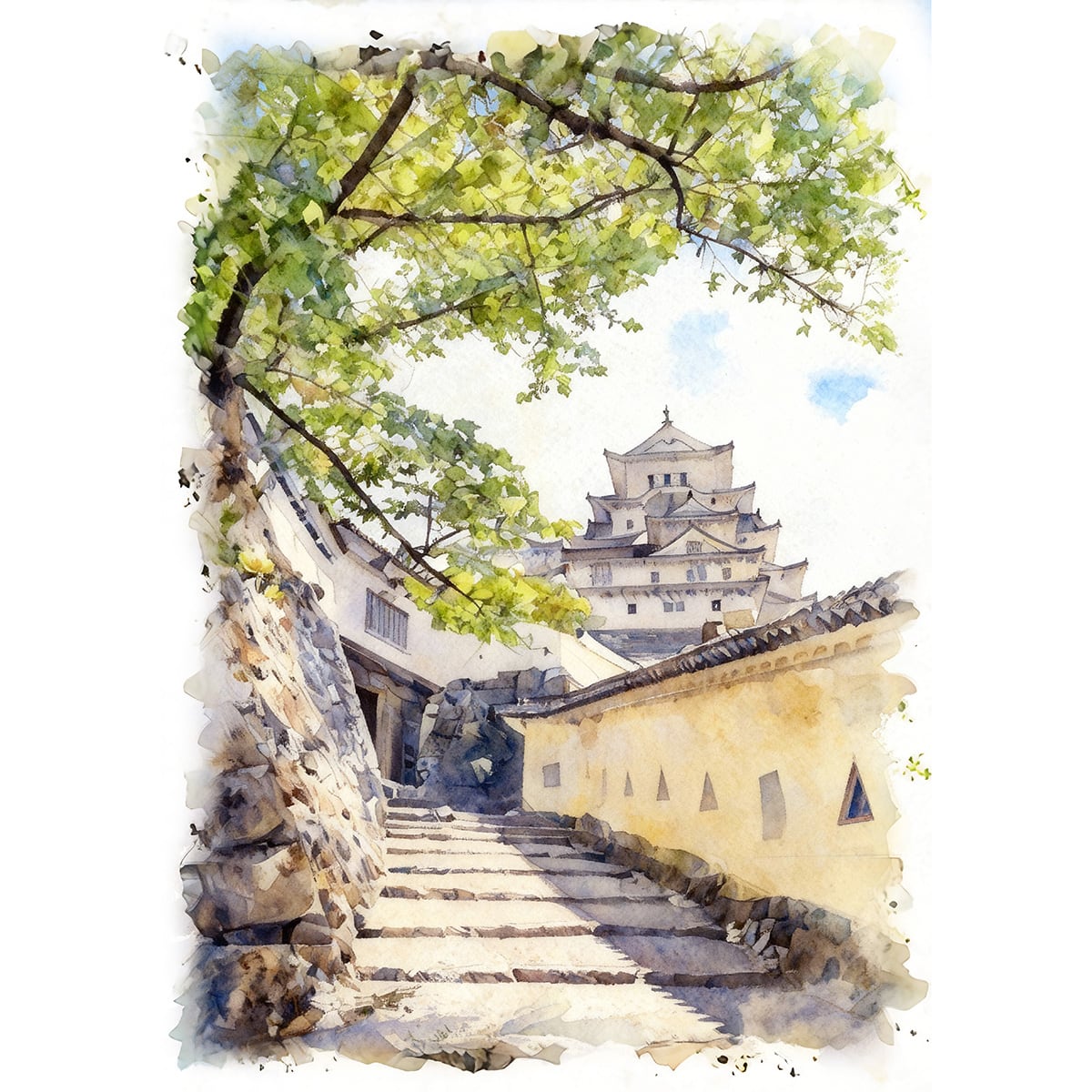 絵画 風景画 日本の城 兵庫県姫路城 インテリアアート額付き 水彩画
