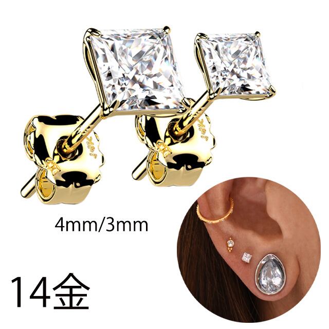 ピアス 14K 14金イエローゴールド 片耳ピアス 22G ジルコニア ゴールド