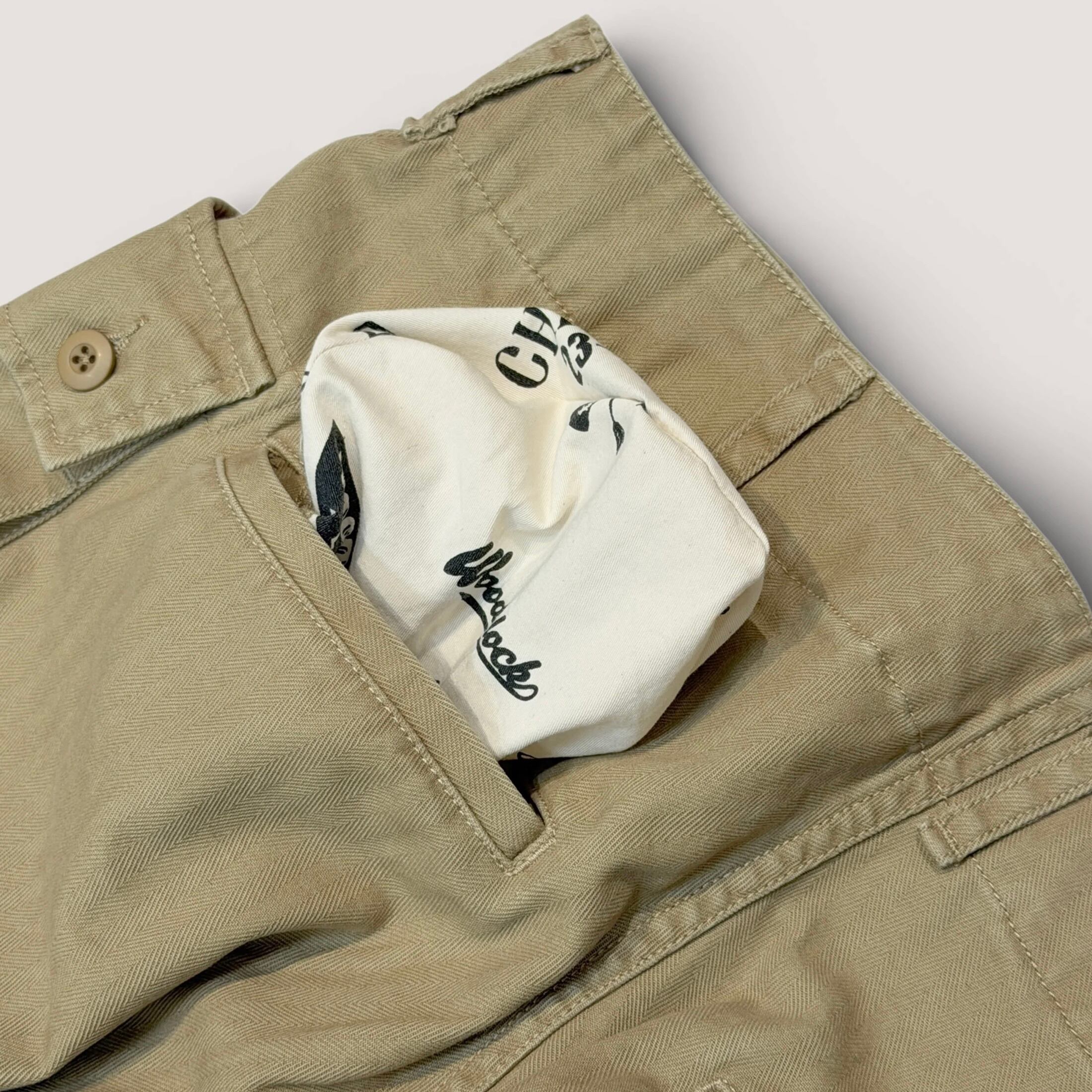 WOODBLOCK】 W-44 HERRINGBONE CARGO PANTS (Khaki) | 火ノ鳥OnlineStore