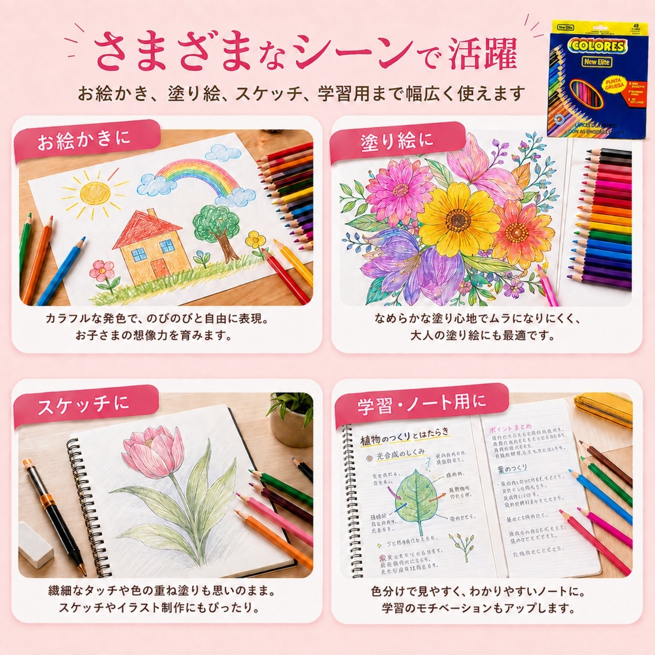 色鉛筆 48色セット 油性色鉛筆 六角軸 塗り絵 お絵描き 学習用