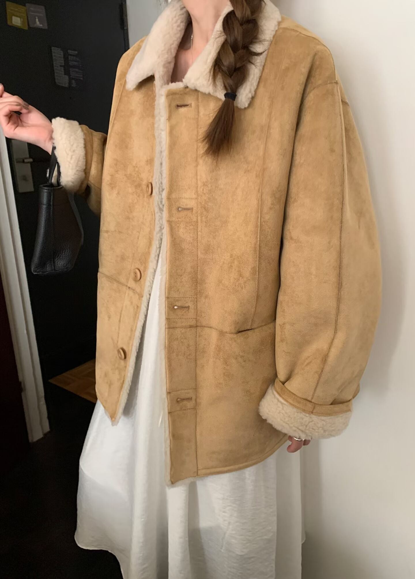 (即納)mellounge / Half Reversible Mustang Coat / light camel