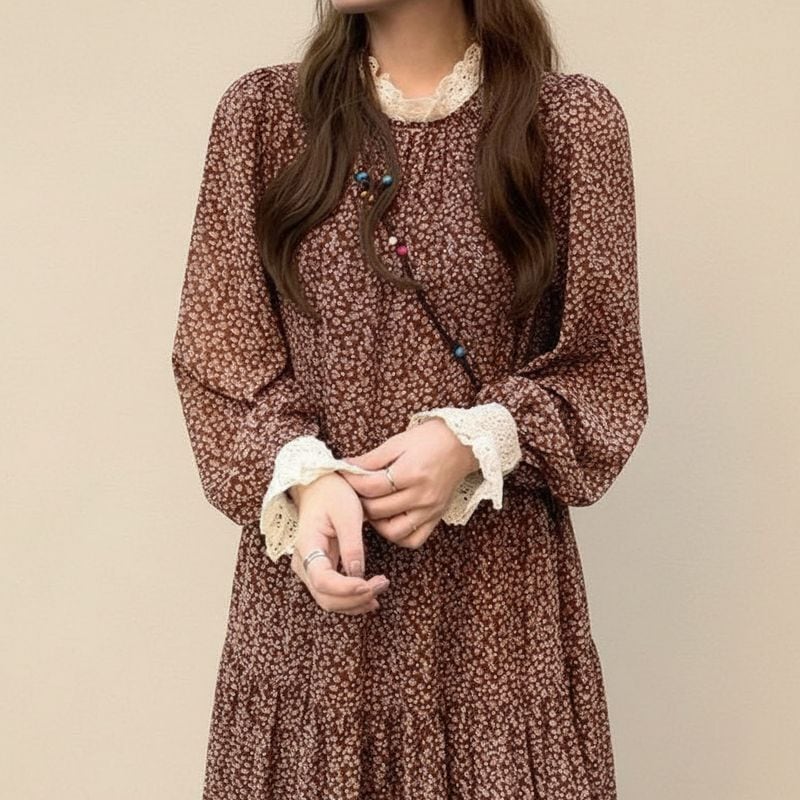 花柄レースティアードワンピース L1099