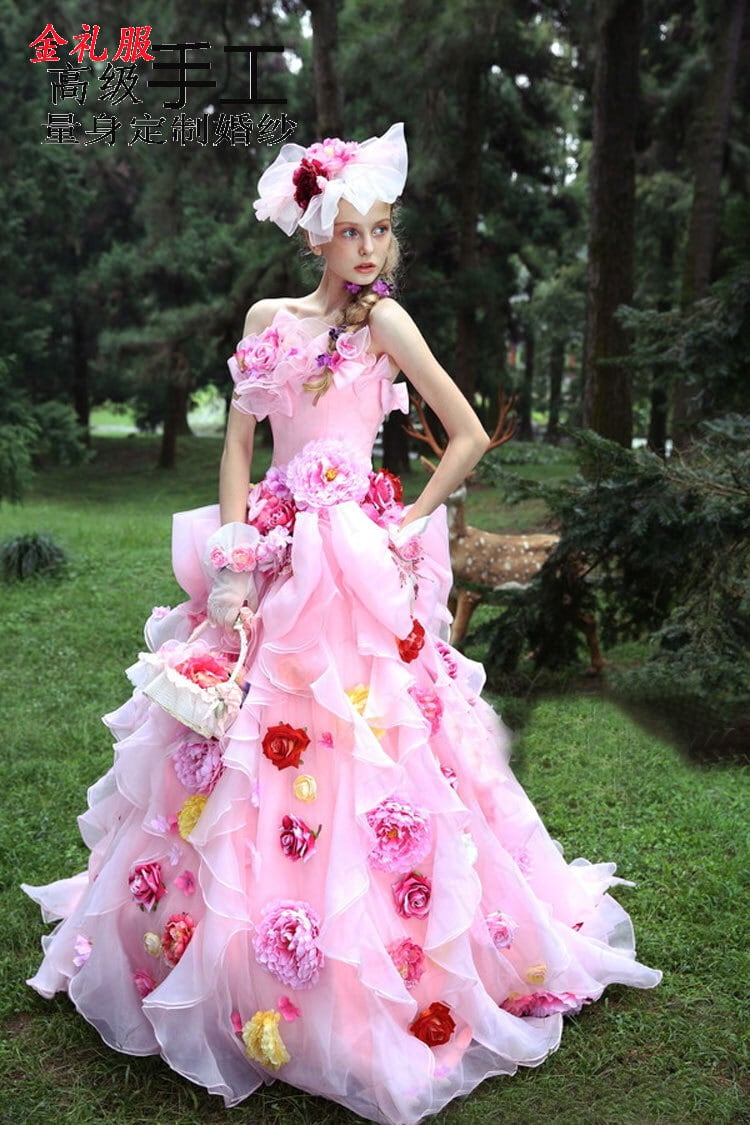 ウェディングドレス　5号 82044Sugar Keiウェディングドレスピンク5－9T