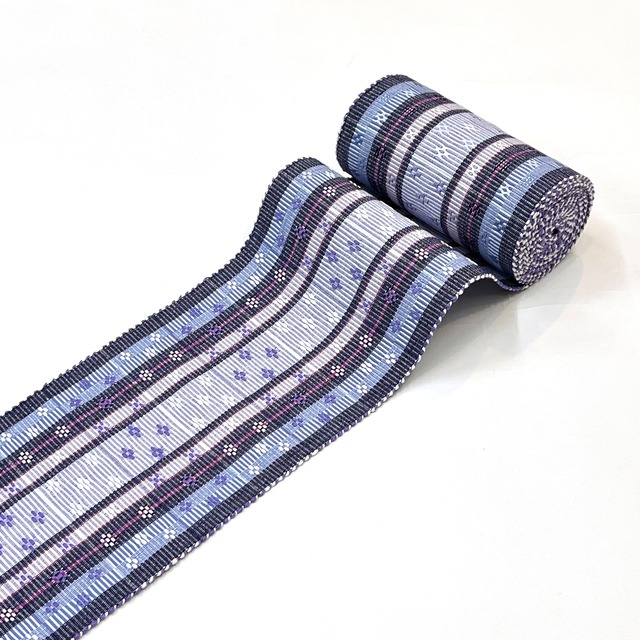 首里やしらみ花織　半幅帯　 濃藍　紫色　縞柄　ストライプ　（端処理込み）　4RK31015