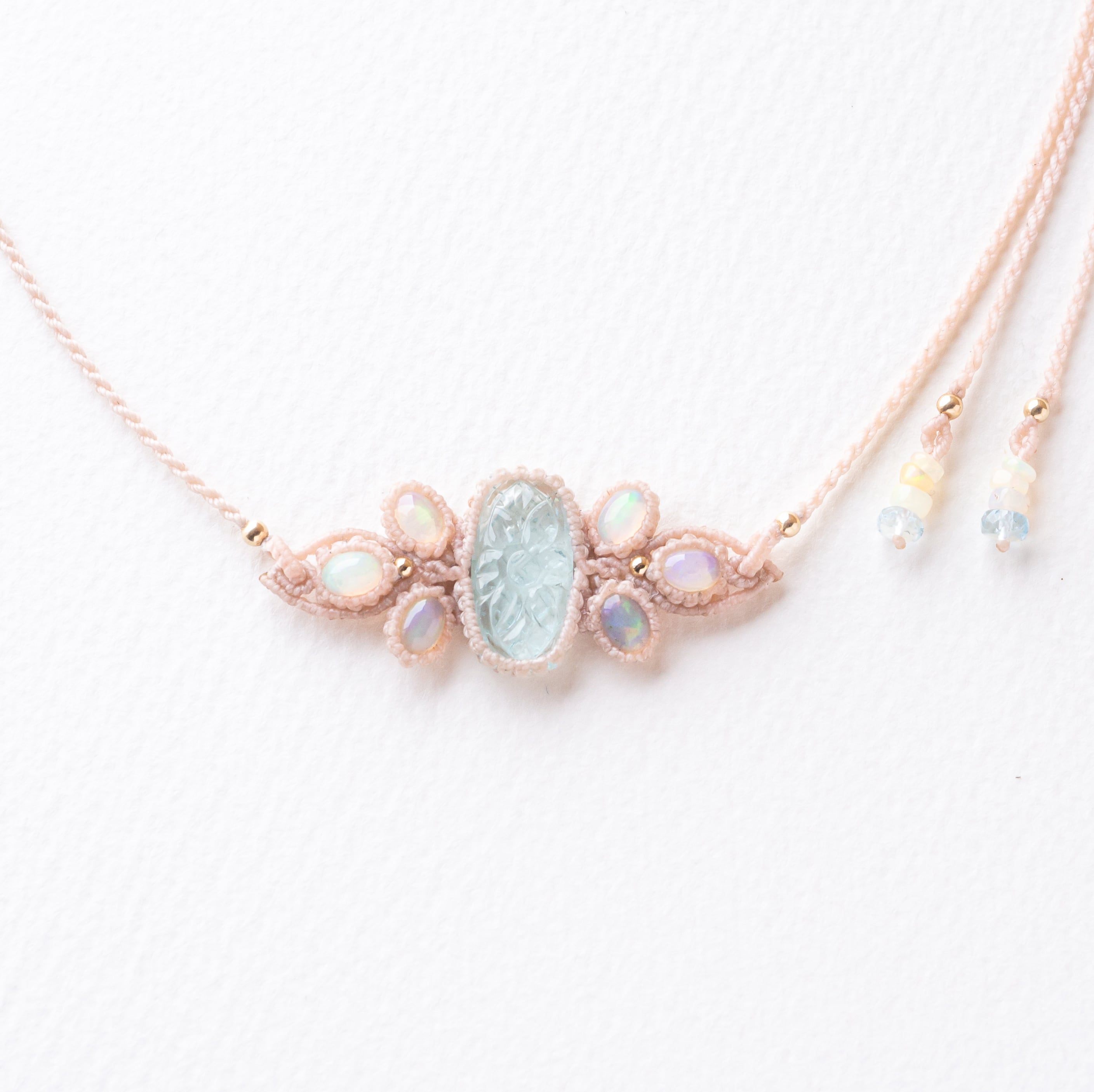 オパール アクアマリン マクラメ編みネックレス 他1点同梱 アクア