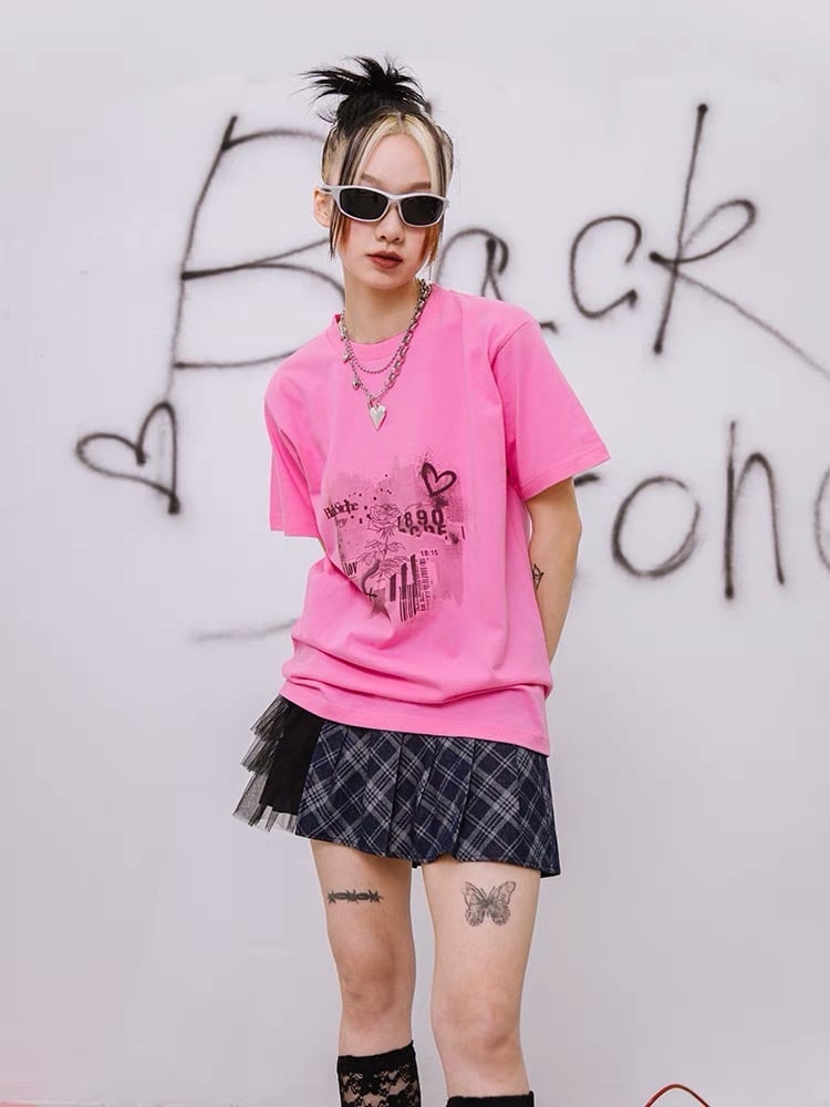 2カラー 】ピンク ホワイト 白 Tシャツ ロック トップス カジュアル