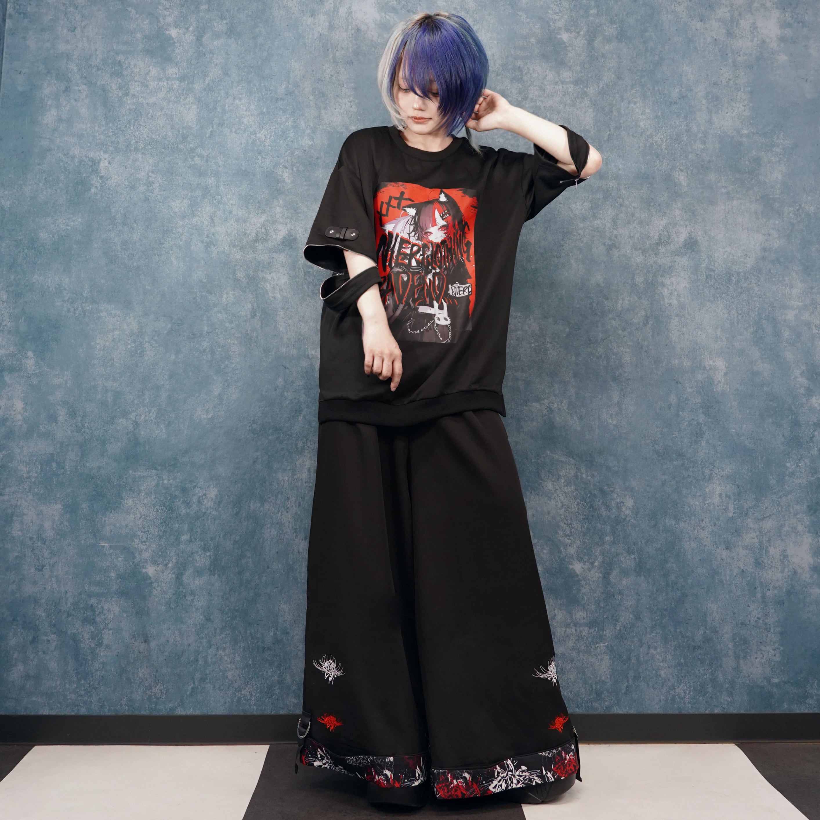 白赤彼岸花刺繍ワイドパンツ【裏生地総柄】 | NIER CLOTHING