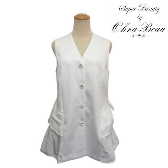 スーパービューティー ベスト 裾ティアード 切替 ダンボールニットタフタ ジレ 2517003 ホワイト 2025年春夏 オーラボー 大人かわいい服 大人スタイル キレイメ Super Beauty レディース アパレル 女性 M L LL 30代 40代 50代 60代