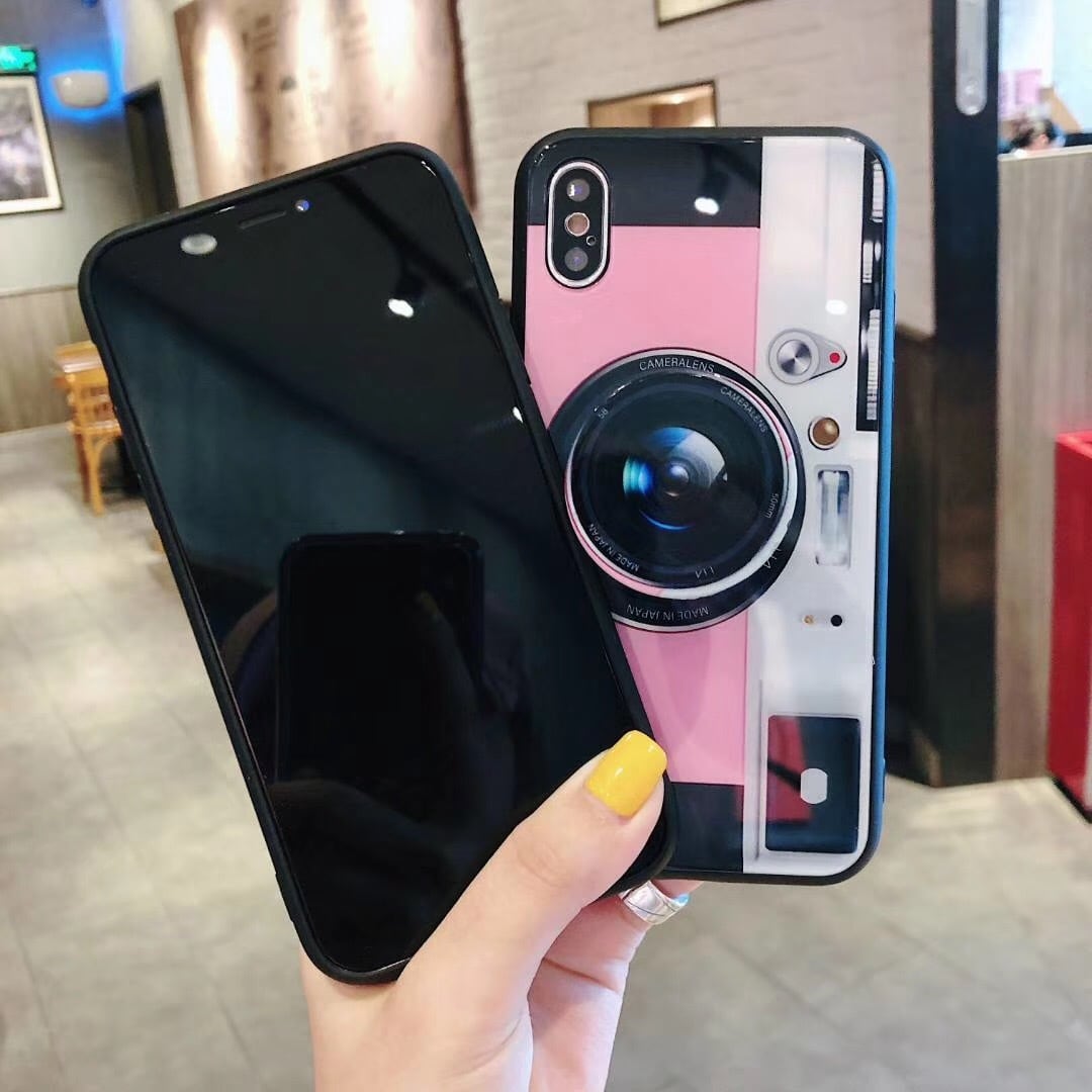iPhoneXS/XS Max/XRケース カメラモチーフ 個性 ポップソケッツ付き