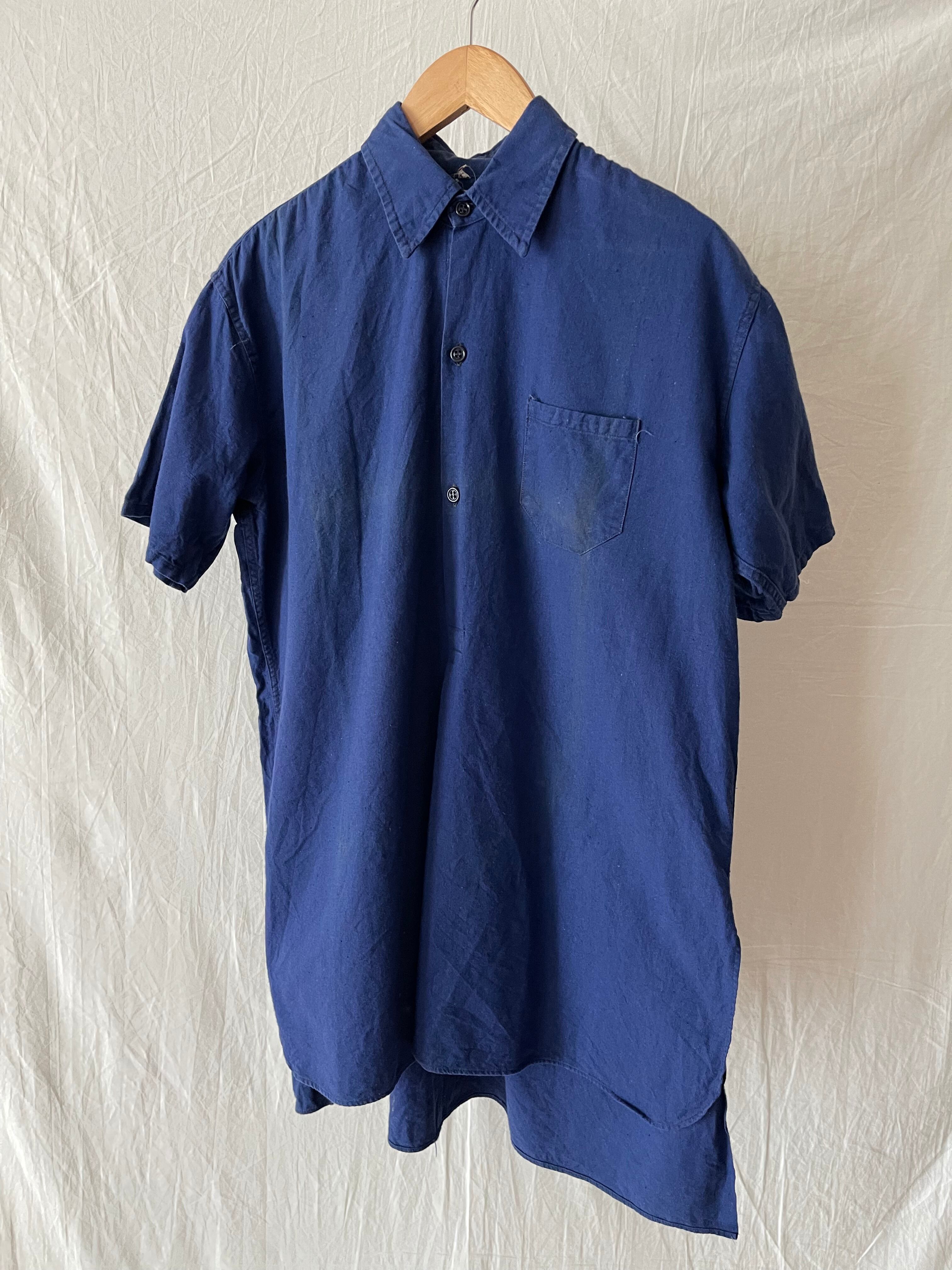 40's French work cotton pullover short sleeve shirt
