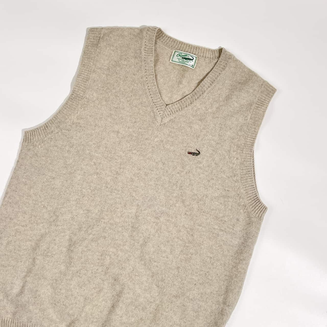 Crocodile クロコダイル ワンポイント刺繍 Vネック ウール ニットベスト L/ライトグレー ベージュ系 メンズ