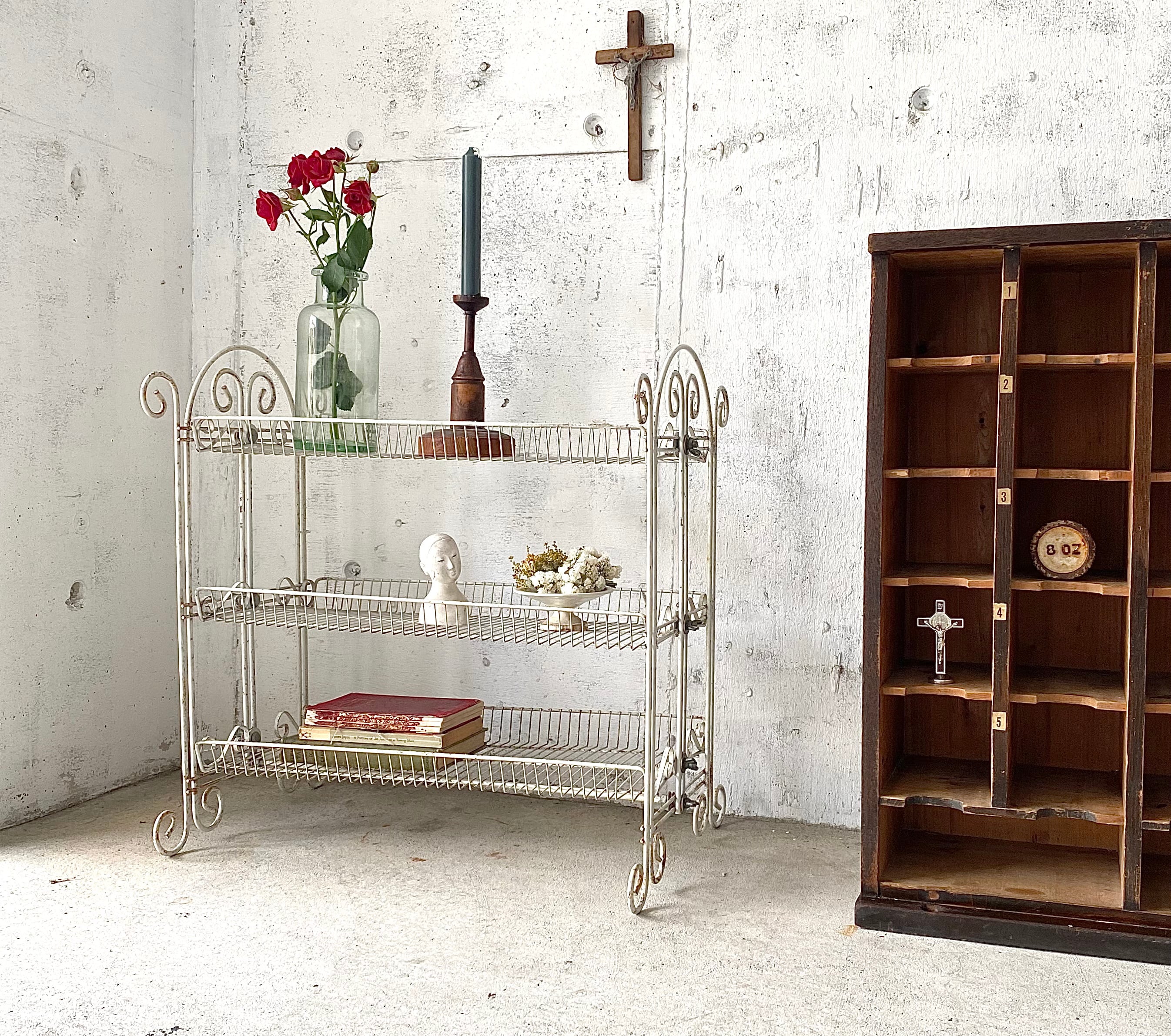 ワイヤーラック　古家具　ビンテージ　棚　什器　シャビー ヴィンテージ ワイヤーラック シャビーシック -通販-ローズ