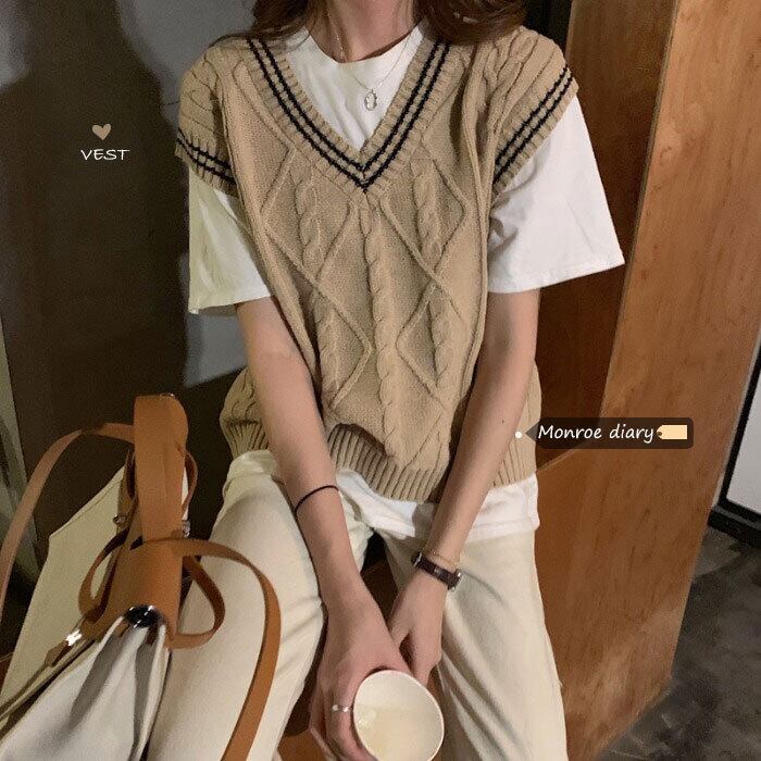 Vネックニットスプリングセーター ルーズショートジャケット 春物 モンロー47864162544