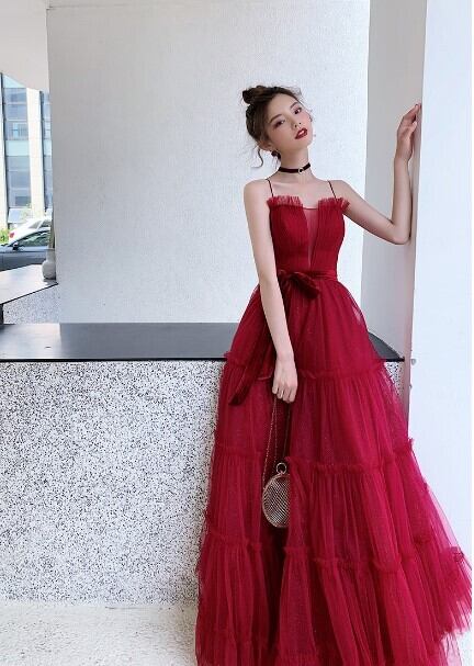 美品！ イブニングドレス ワインレッド キャミソール ロング 優雅な  