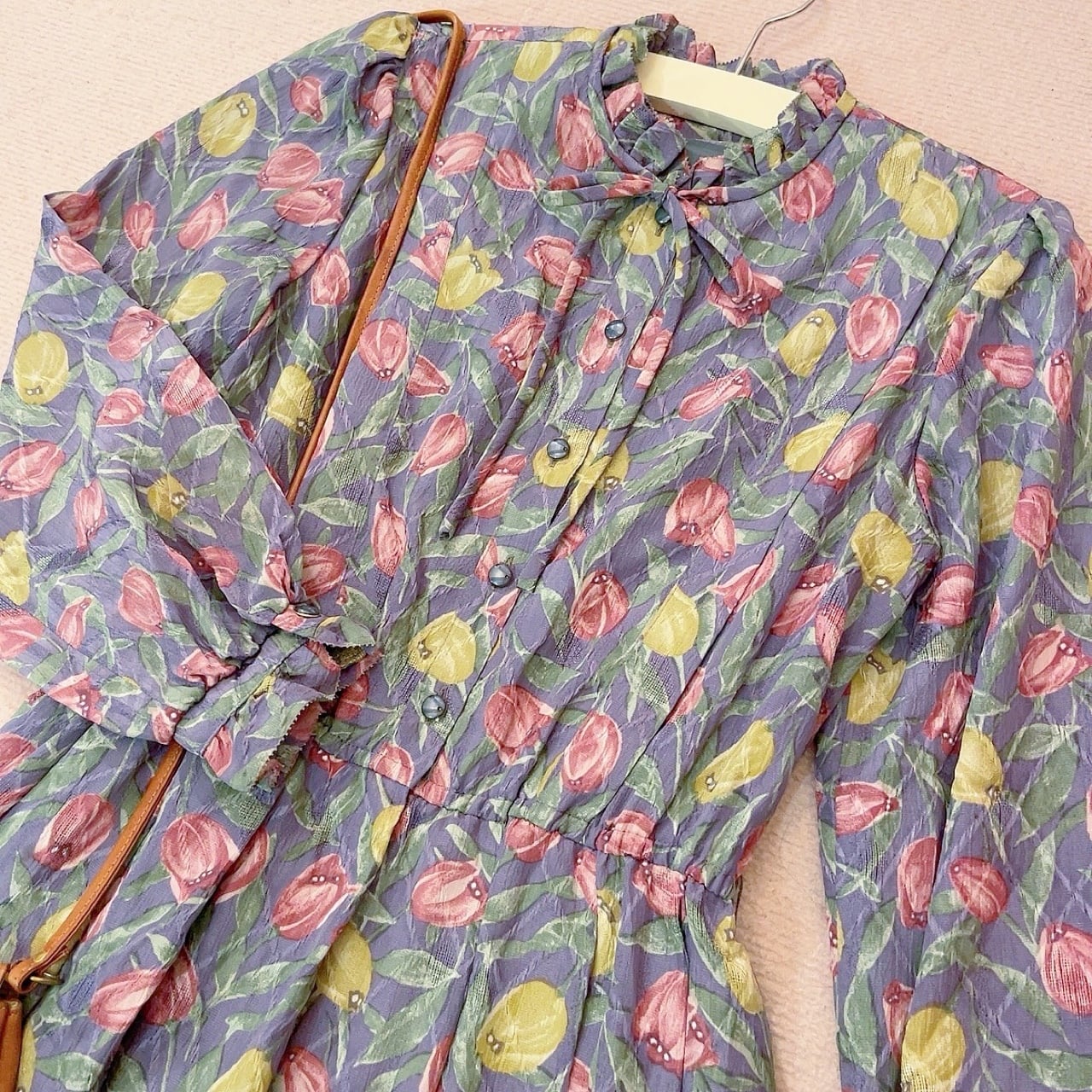 yellow red tulip frill ribbon one-piece