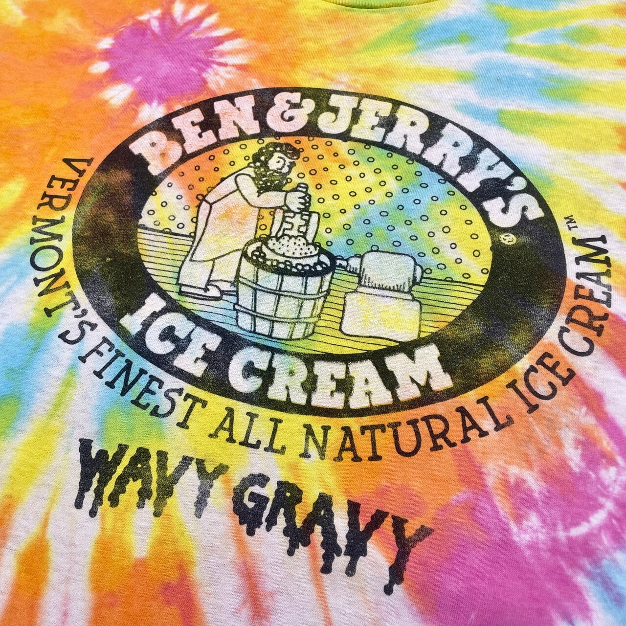 90年代 USA製 BEN & JERRY'S ICE CREAM プリントTシャツ タイダイ染め