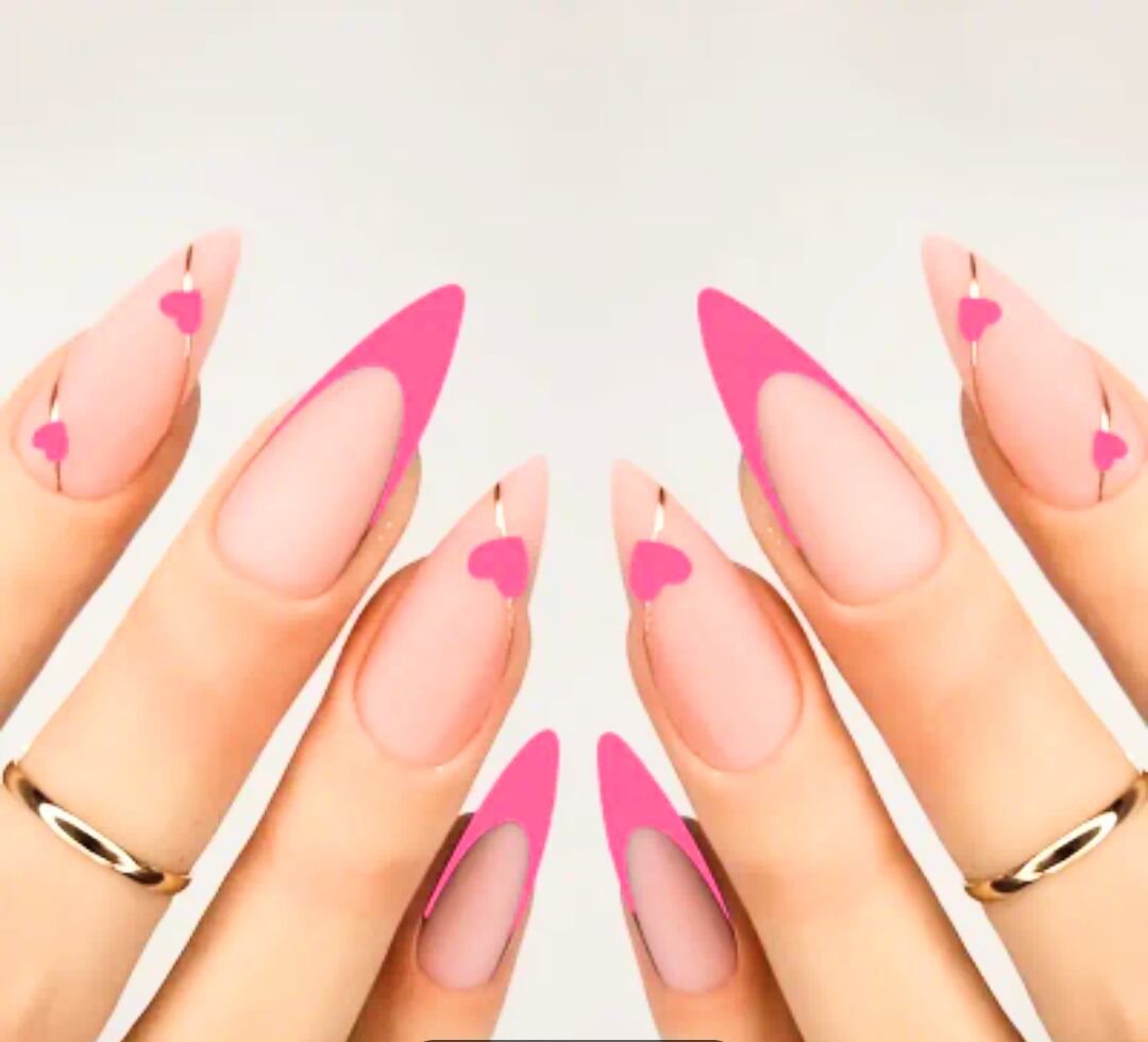 ネイルチップ スティレット ロング つけ爪 韓流コスメ ハート ピンク