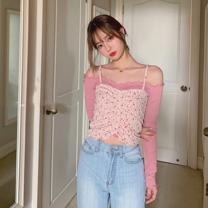 フローラルサマーノースリーブトップス 夏物 花柄 試着室7399060259