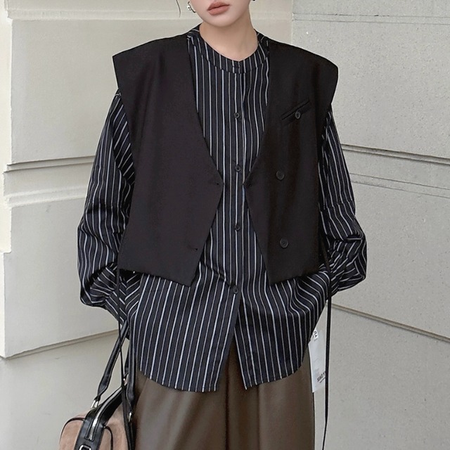 Striped twopiece vest shirt【2color】 C1585