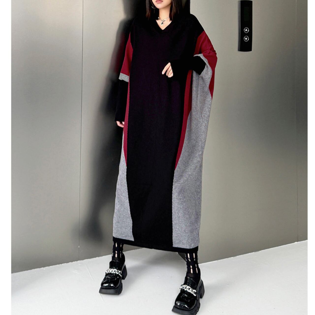 Vネック ゆったり ニットワンピース 00338