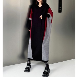 Vネック ゆったり ニットワンピース 00338