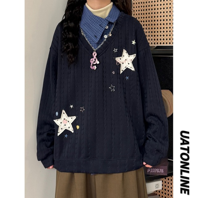 【UATONLINEシリーズ】★POLOシャツ★ トップス ユニセックス チェック柄 フェイクレイヤード ネイビー 青