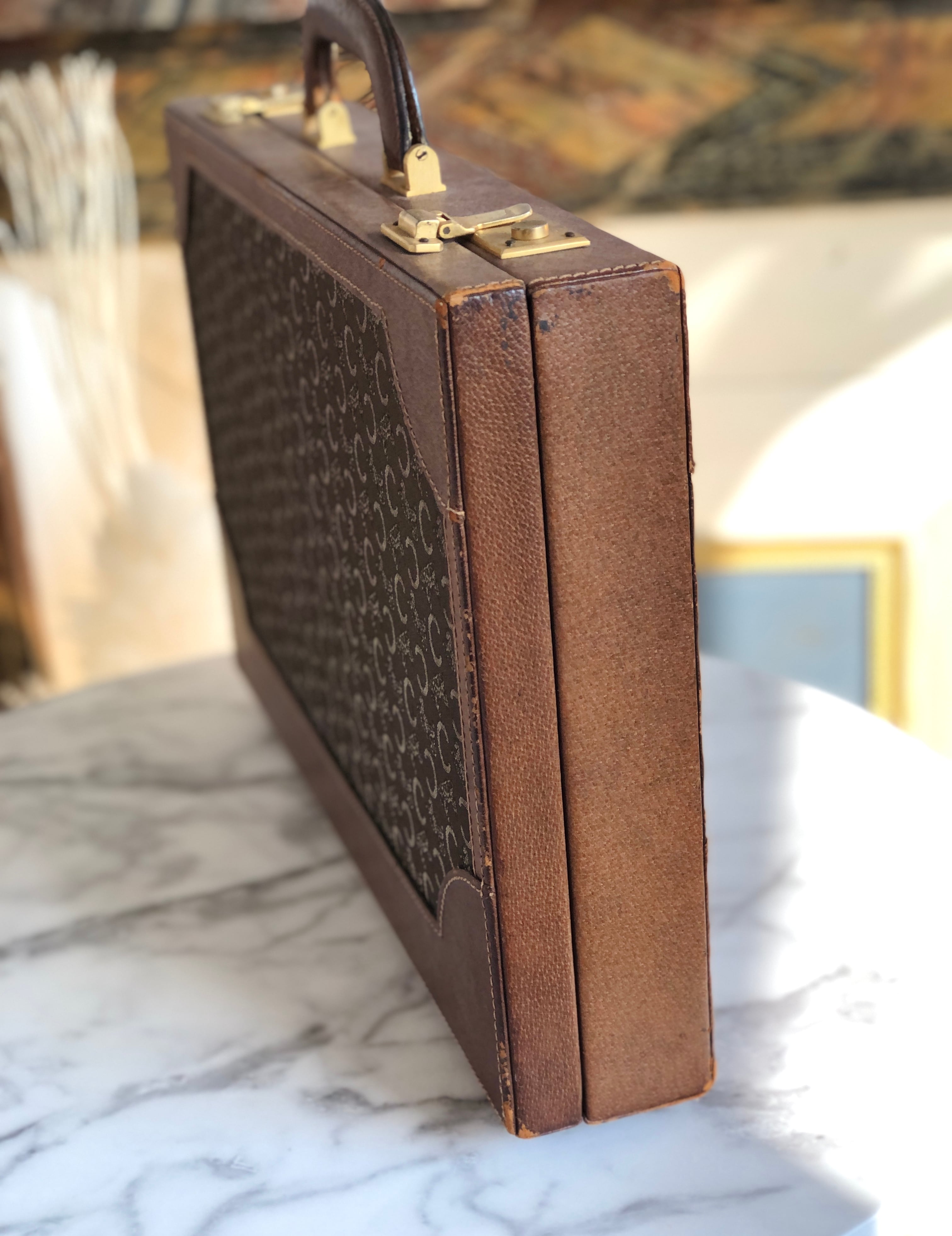 CELINE セリーヌ Cマカダム 総柄 ジャガード フラット 美品 36 CELINE セリーヌ Cマカダム レザー×ジャガード トランク