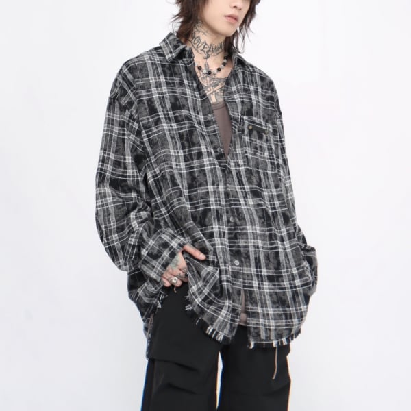 フリンジエッジブラックチェックシャツ(ruf_01495) | RUFFIN フリンジエッジブラックチェックシャツ(ruf_01495) | RUFFIN