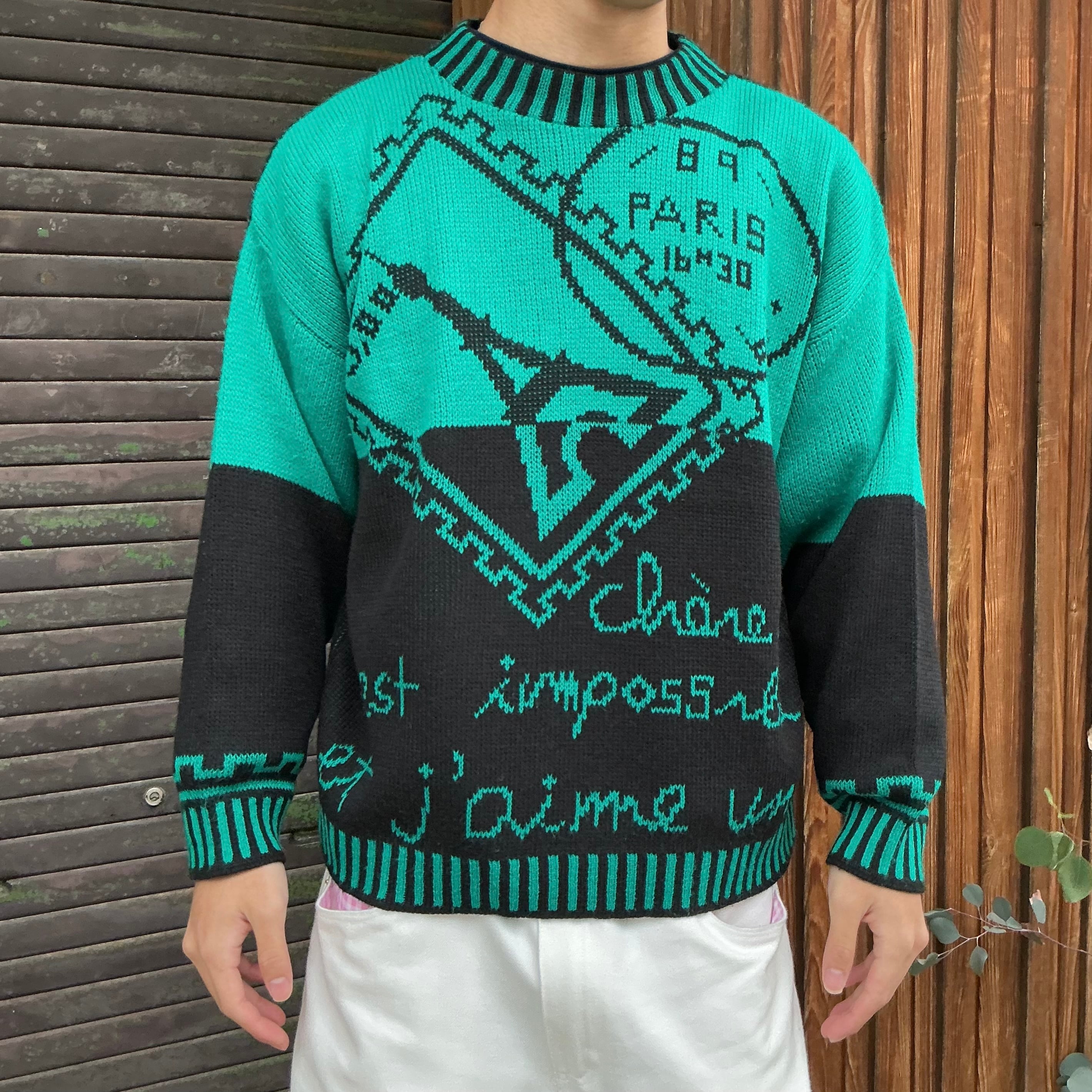 80's USA製 LOOKING GOOD アクリルニット 柄ニット デザインニット