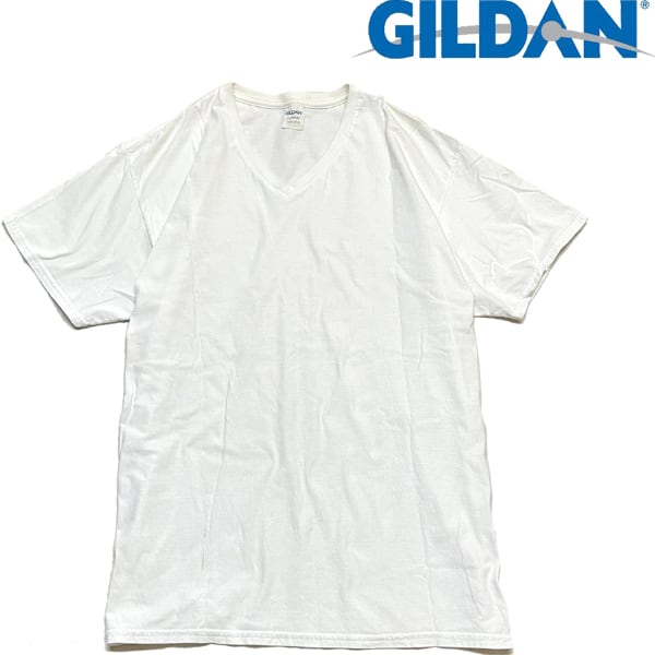 1点物◇GILDANギルダンVネック白T無地Tシャツ古着メンズXL