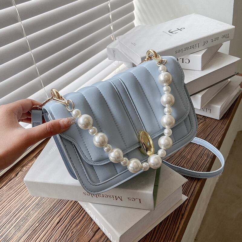 レディースサマーパール 夏物 真珠 スクウェア メッセンジャーバッグ 手作りハンドバック31938800931