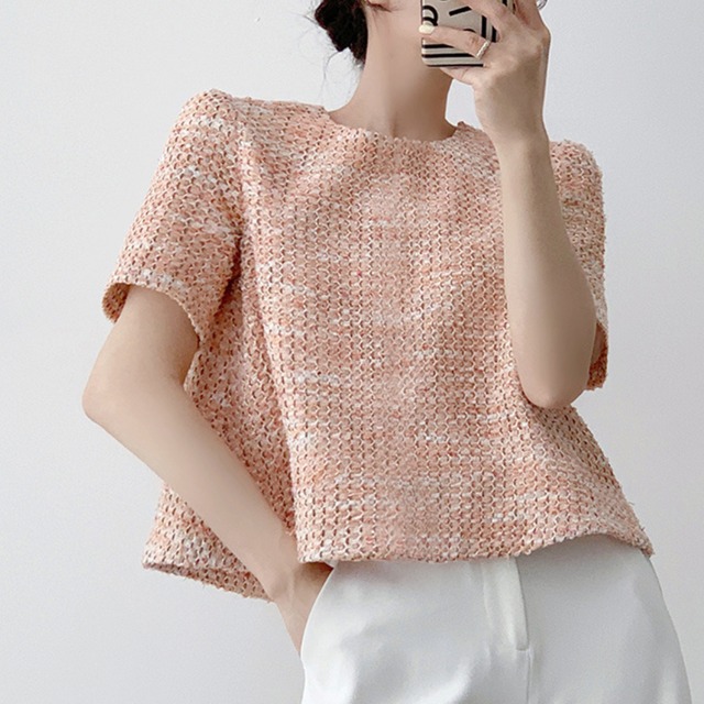 ツイード半袖トップス   r001164