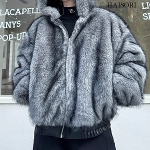 (NEW) Reversible Faux Fur and Faux Leather Hooded Blouson