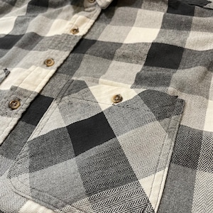 【M.FINE&SONS】ネルシャツ 長袖シャツ フランネル ヘビーネル ブロックチェック柄 白黒灰 XL ビッグシルエットUS古着