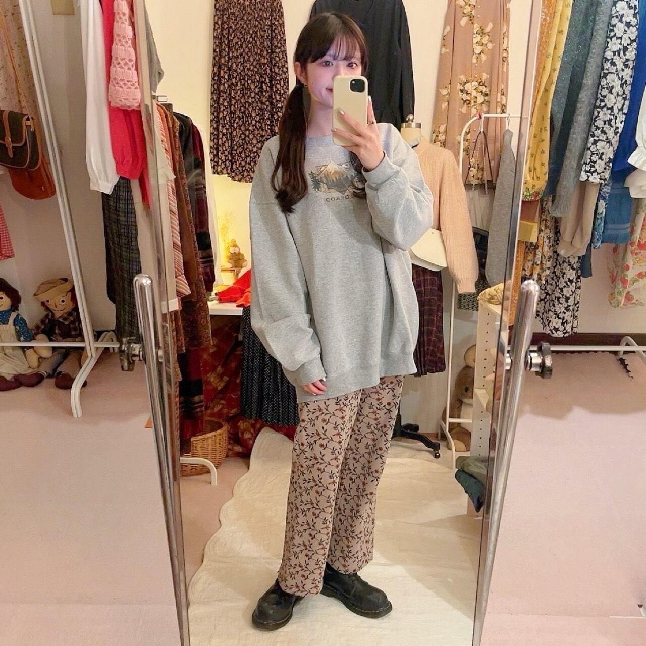 dark orange flower jacquard pants