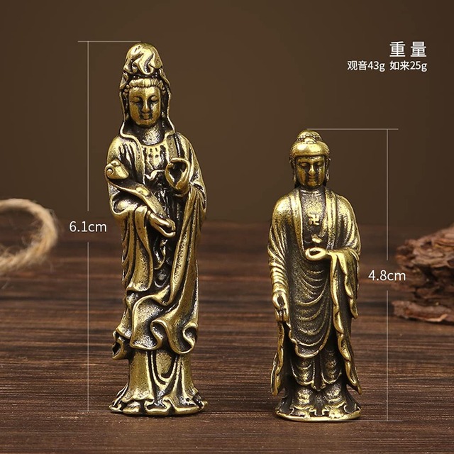 ミニチュア 仏像【菩薩像】観音像 ミニチュア 観世音菩薩 立像 真鍮 総高6cm 家 装飾 工芸品 仏教用品 観音菩薩 仏像 守り本尊 祈る 厄除け 風水