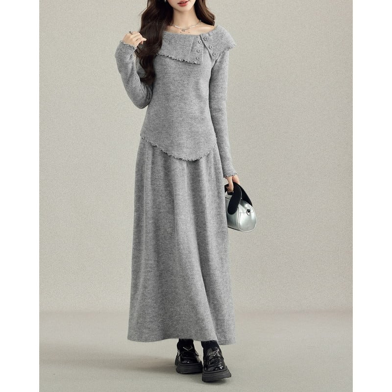 rib-knit tops&long-skirt mellow set-up m1257