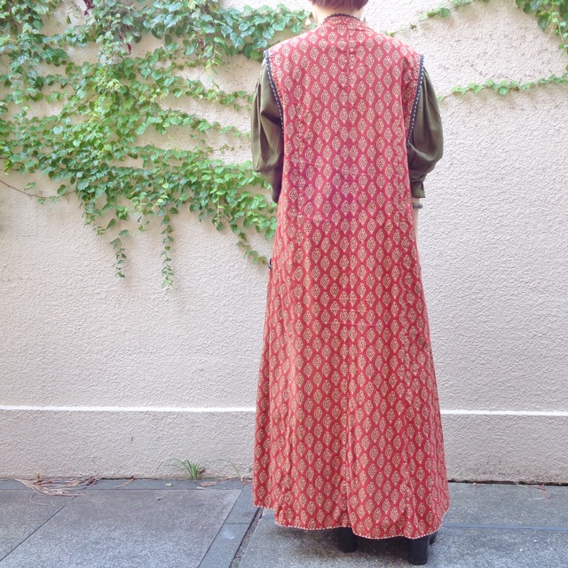Vintage indian cotton long vest／ヴィンテージ インド綿 ロング 