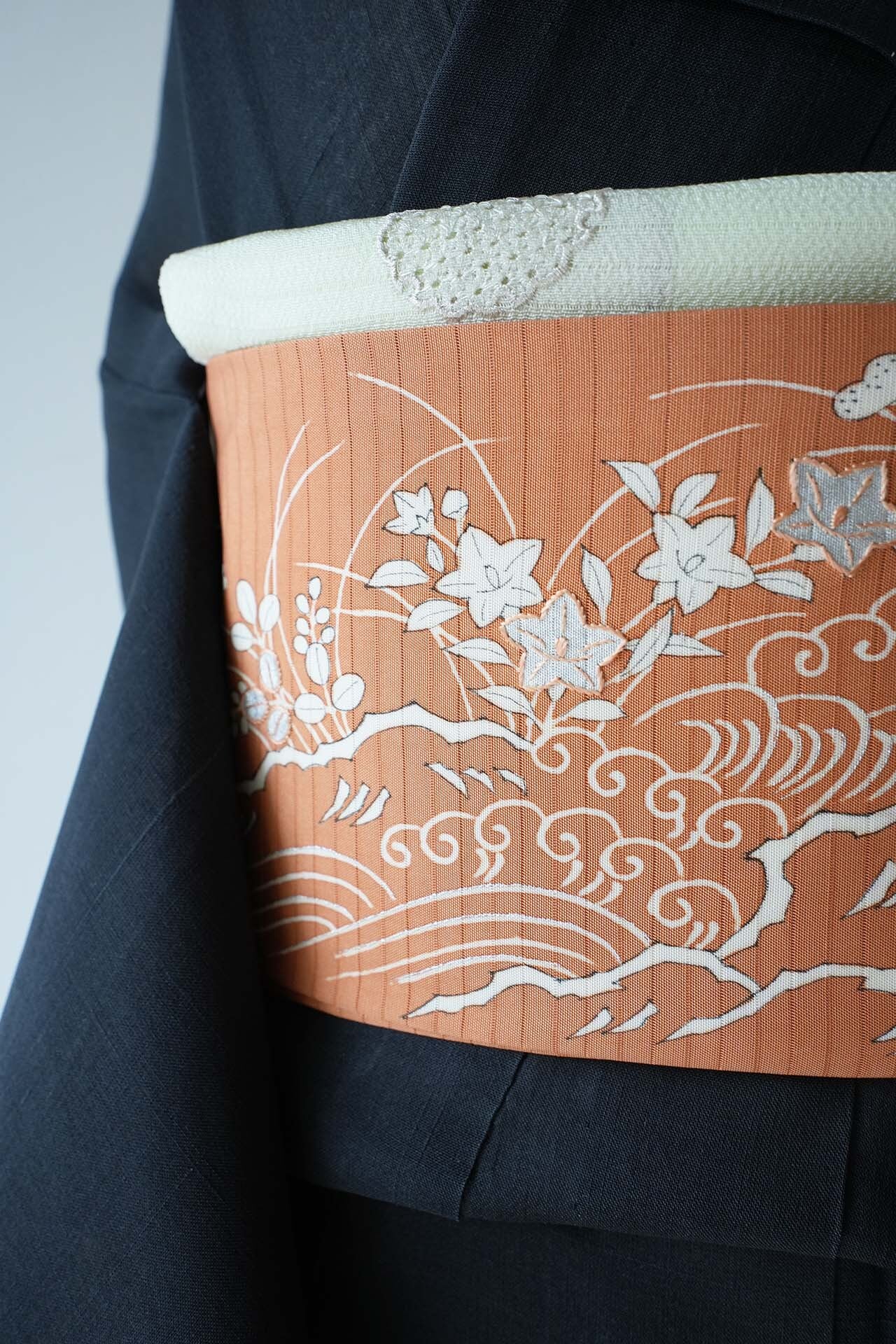 ぎをん齋藤　塩瀬　名古屋帯 光悦垣 なごや帯】ぎをん齋藤 赤朽葉色 夏御所解 絽塩瀬なごや 作り帯 | 大山