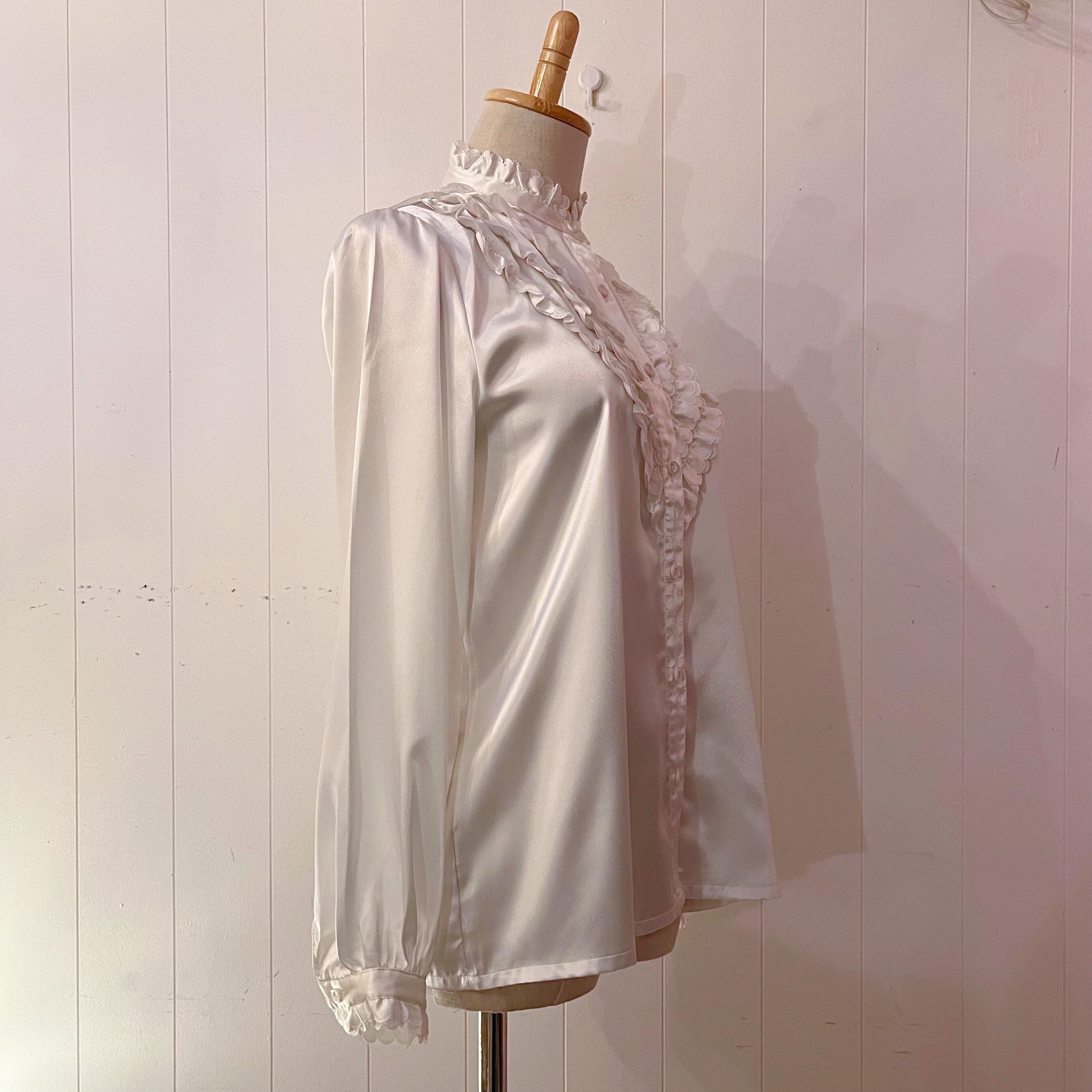 white frill stand collar blouse