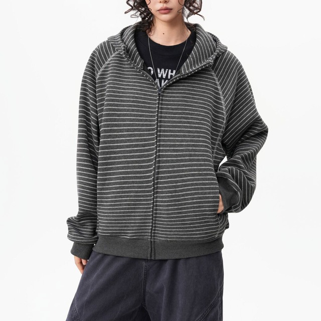 ピンボーダーコントラストステッチジップパーカー 3col   R02896