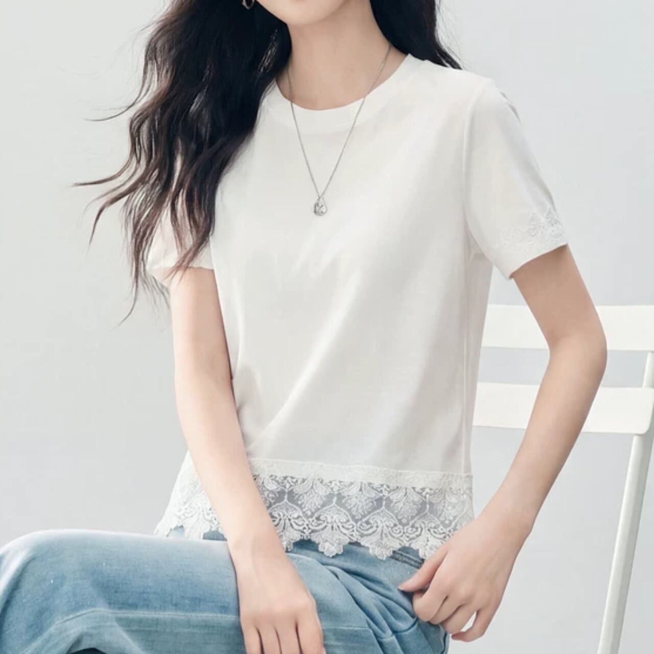 レース装飾 Tシャツ 00188