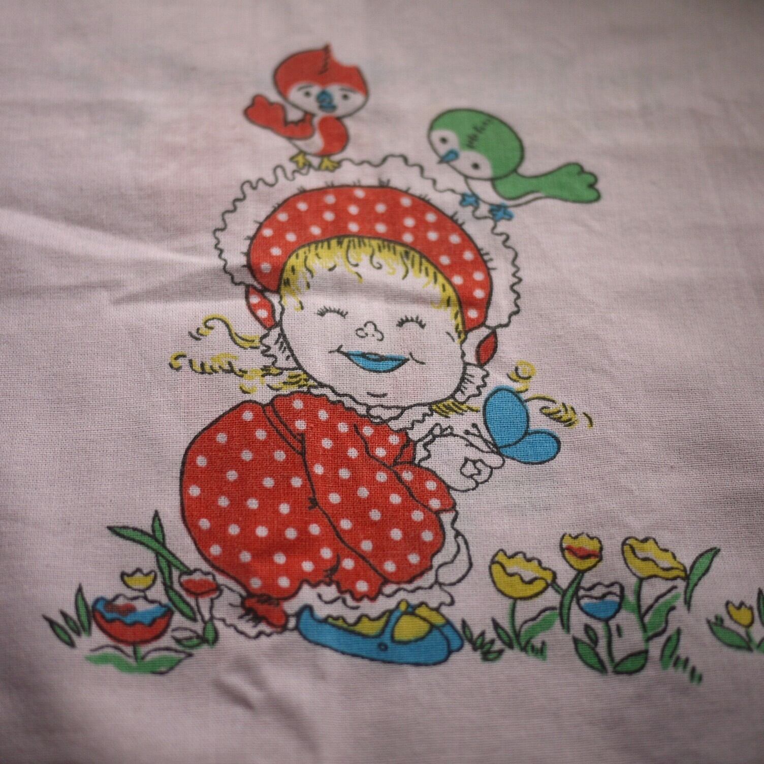 ベビーと小鳥プリント カットクロス 約50×83cm ドイツ