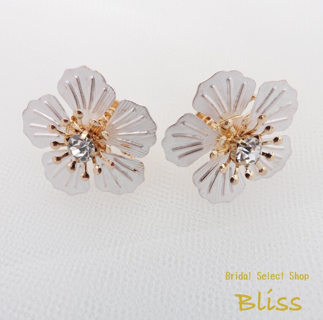 E-183 ウェディング アクセサリー【ボタニカル フラワー スタッド イヤリング】ブライダル
