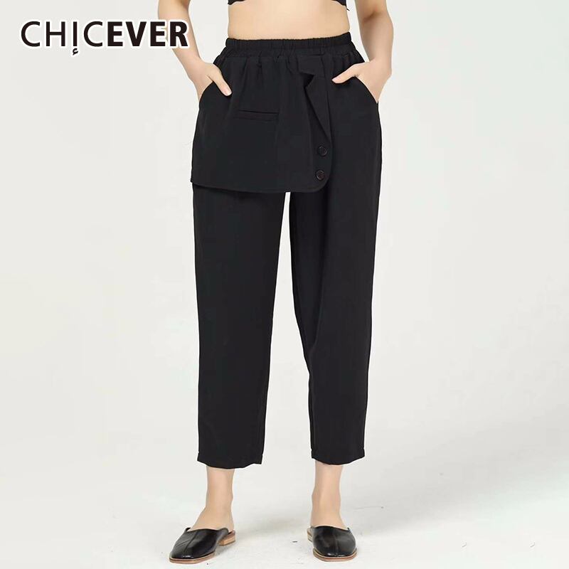 CHICEVERパッチワークレディースパンツウエストルーズオーバーサイズ足首丈ズボン2020服 6base537467495685