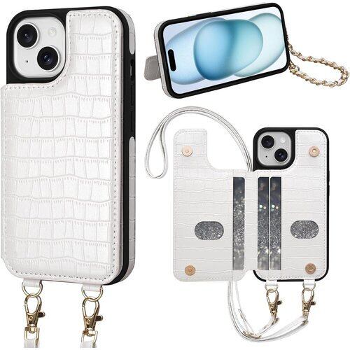 Shlybaay iPhone 15 用 ケース 背面 手帳型 ショルダー ストラップ 