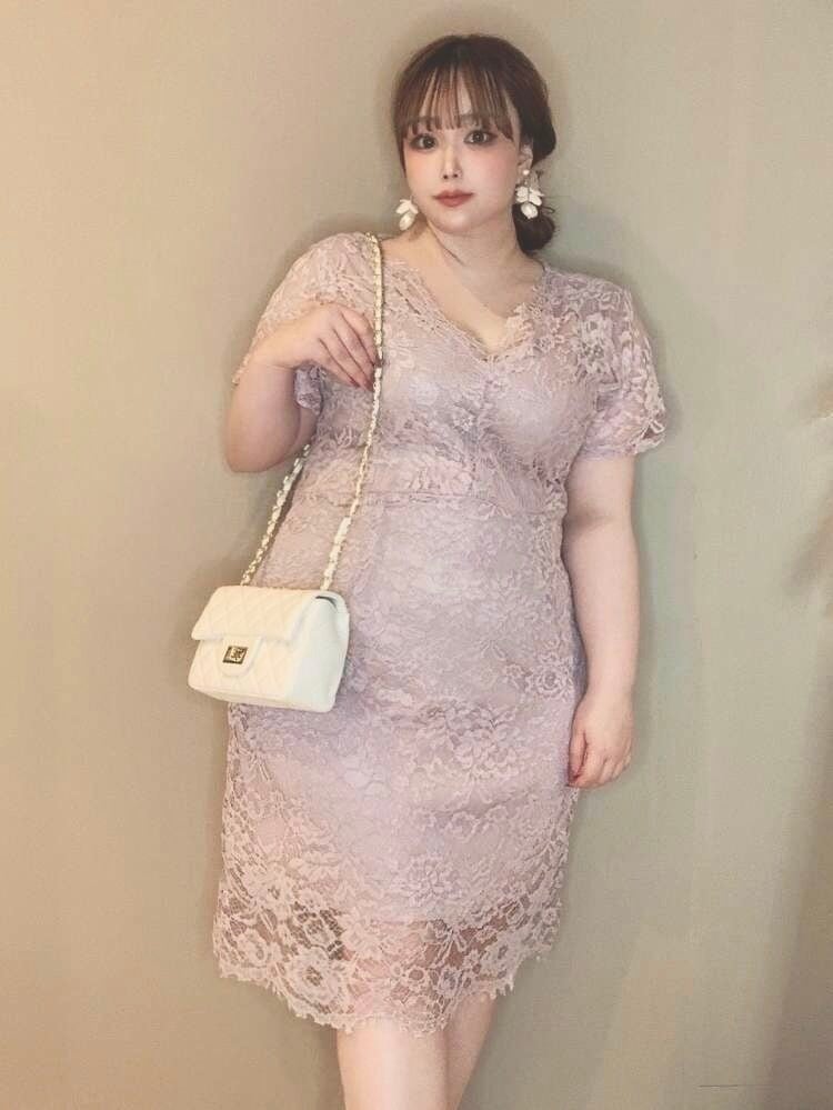 総レースVネックタイトワンピース フォーマル フェミニン きれいめ 上品 大きいサイズ 大きいサイズ 韓国 CH3793