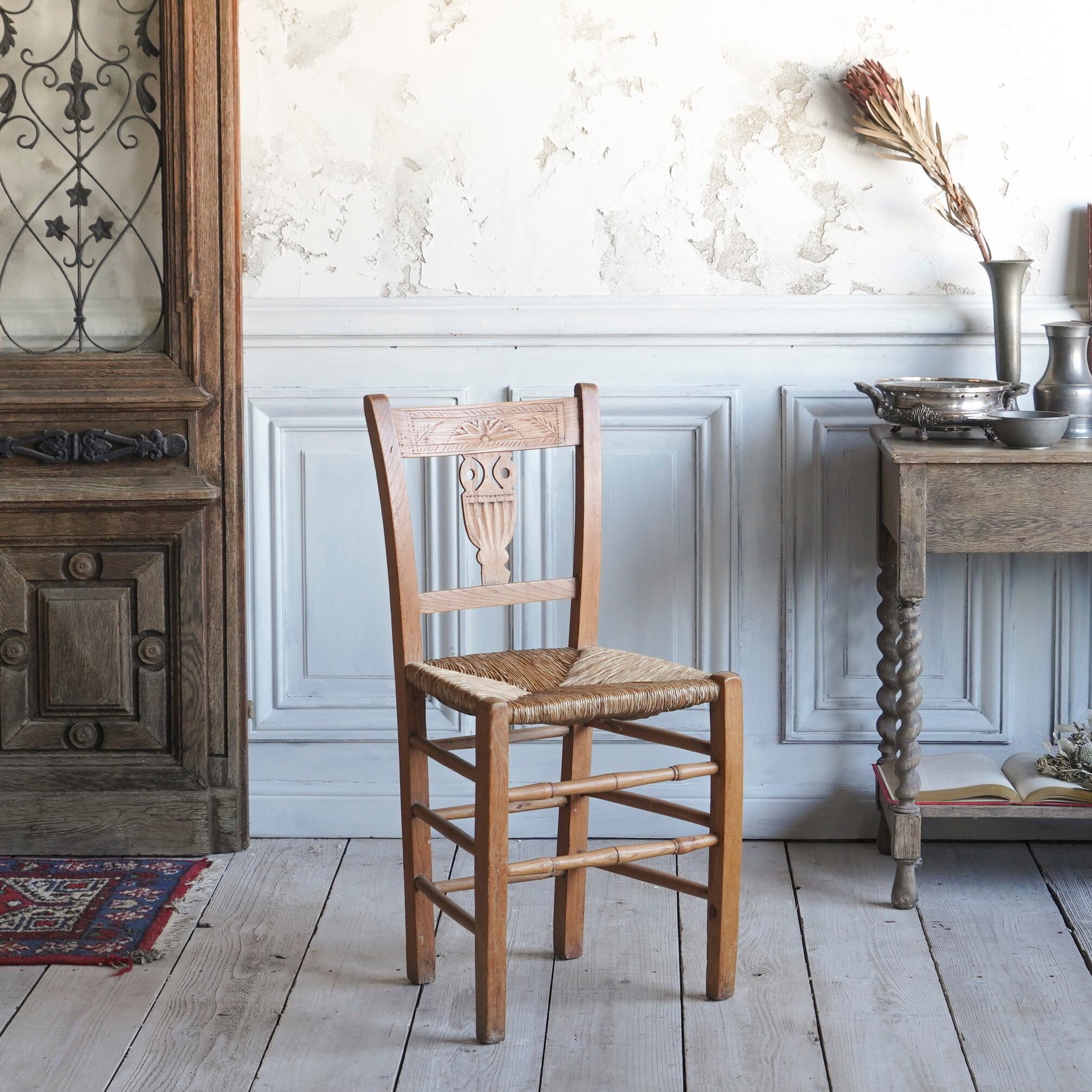 チェア/アンティーク/ラッシュシート/ディスプレイ/空間装飾/ジャンク/椅子/イス