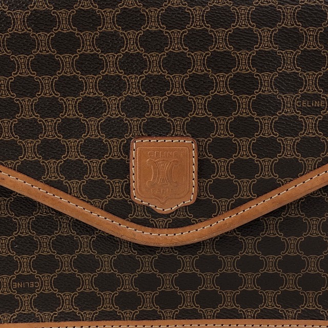 CELINE セリーヌ マカダム ショルダーバッグ ブラウン ブラゾン型押し PVC レザー vintage ヴィンテージ オールド tfmjuy